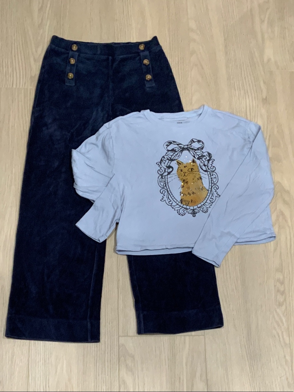 Crewcuts Light Blue Long Sleeve Tee with Crewcuts baggy navy pants